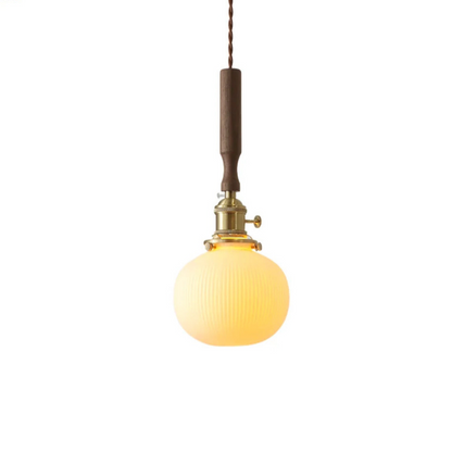 Scandinavische Keramische LED Hanglamp met Walnoothout