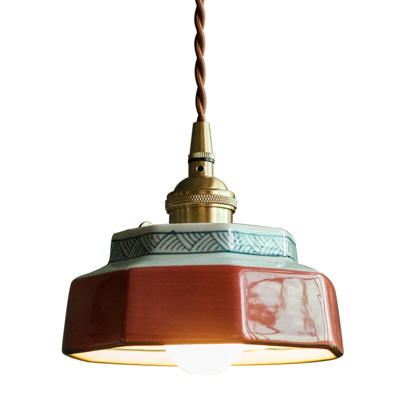 Vintage Keramieken Hanglamp met Koperaccent