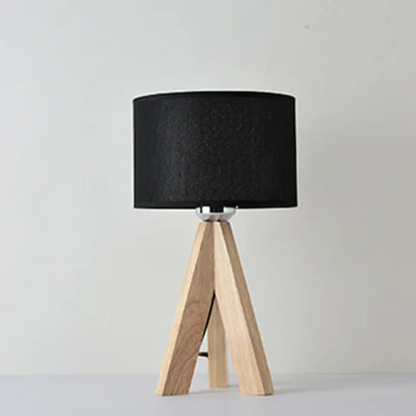 Houten Tafellamp met Zwart-Witte Stoffen Kap