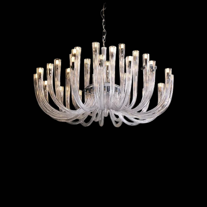Moderne Art Deco Kroonluchter in Chroom & Glas