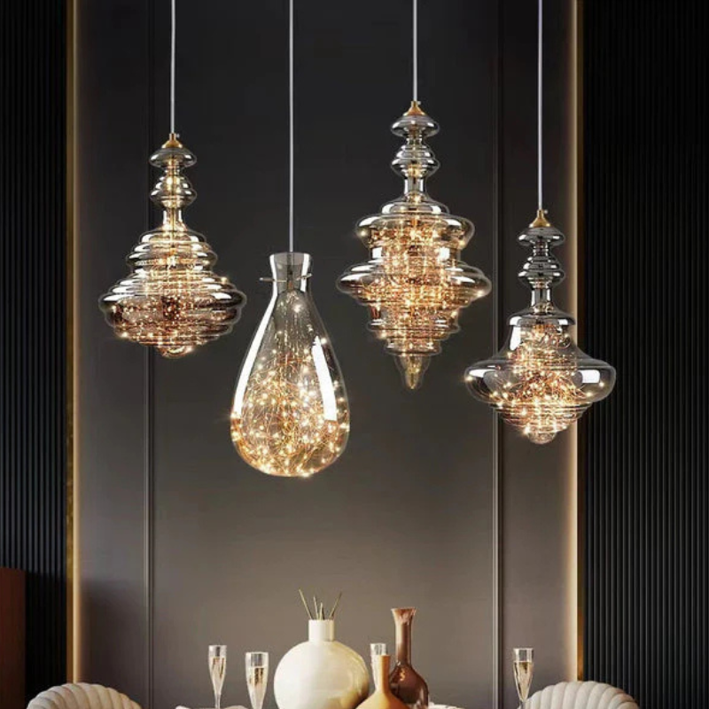 Moderne Grijze Glas Hanglamp met Sterrenhemel Effect