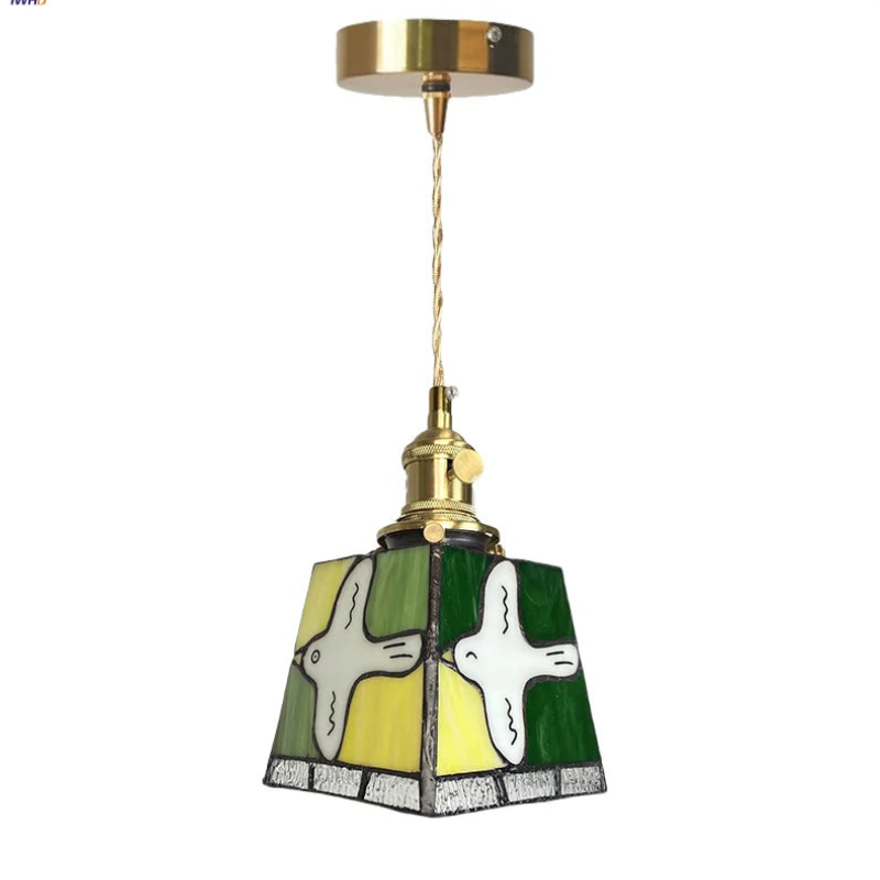 Moderne Hanglamp met Koperknop & Gekleurd Glas
