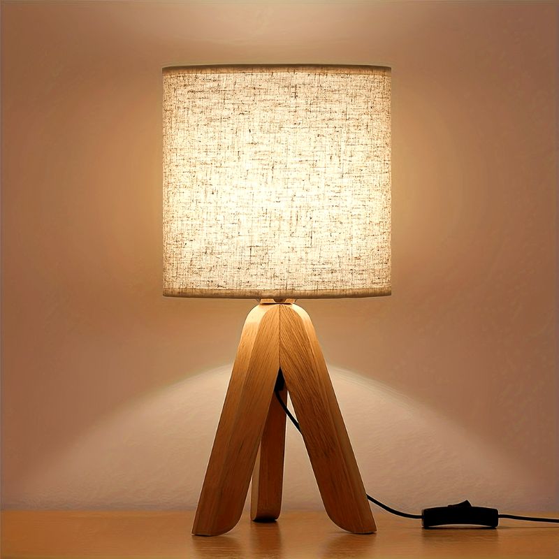 Houten Tripod Tafellamp met Stoffen Kap