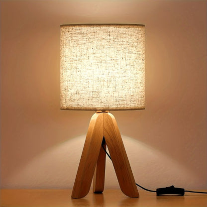 Houten Tripod Tafellamp met Stoffen Kap