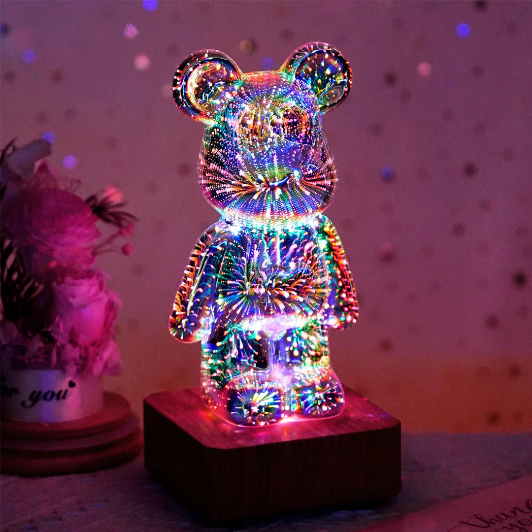 Teddybeer Kleurrijk 3D-Glaseffect Nachtlamp