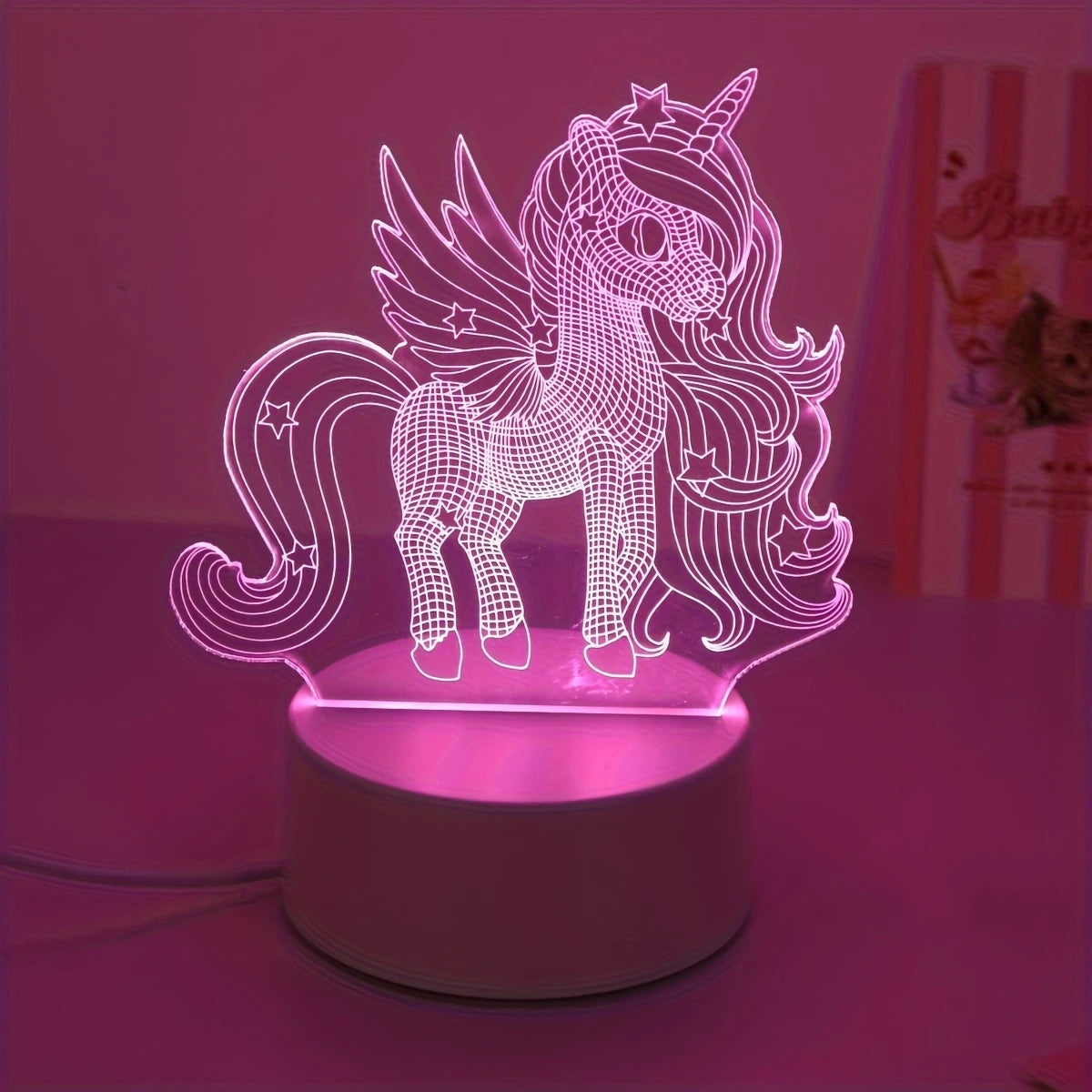 Schattig 3D Eenhoorn Nachtlampje - USB Roze Stemming Tafellampje