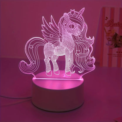 Schattig 3D Eenhoorn Nachtlampje - USB Roze Stemming Tafellampje