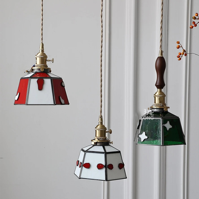 Luxe Walnoothouten Glazen Hanglamp