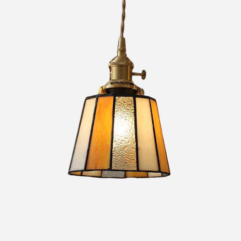 Moderne Hanglamp met Koperknop & Gekleurd Glas