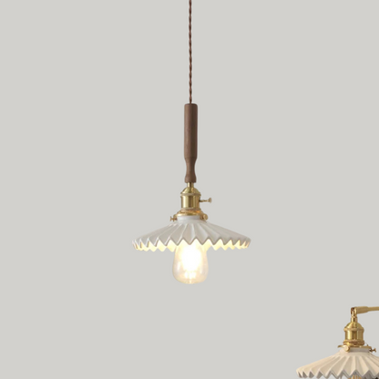 Scandinavische Keramische LED Hanglamp met Walnoothout