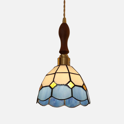 Moderne Hanglamp met Koperknop & Gekleurd Glas