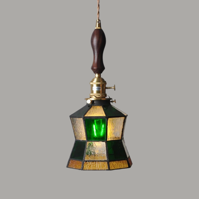 Luxe Walnoothouten Glazen Hanglamp