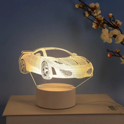 3D Sportauto Nachtlamp – Moderne Witte LED Tafellamp met USB
