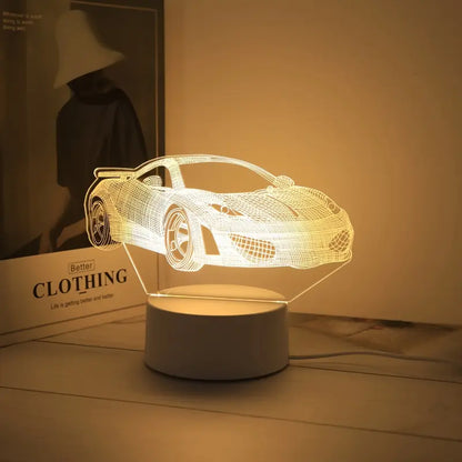 3D Sportauto Nachtlamp – Moderne Witte LED Tafellamp met USB