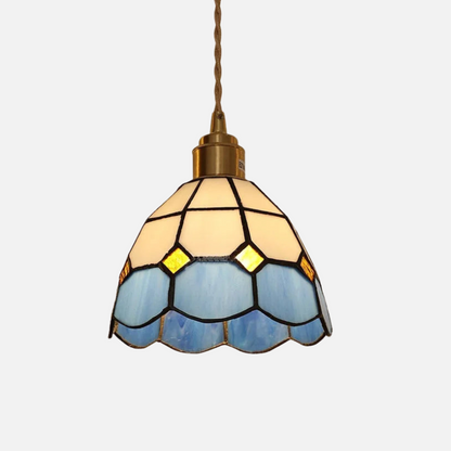 Moderne Hanglamp met Koperknop & Gekleurd Glas