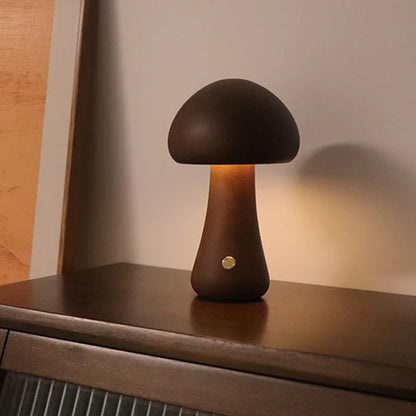 Houten LED Nachtlamp in Paddenstoelvorm