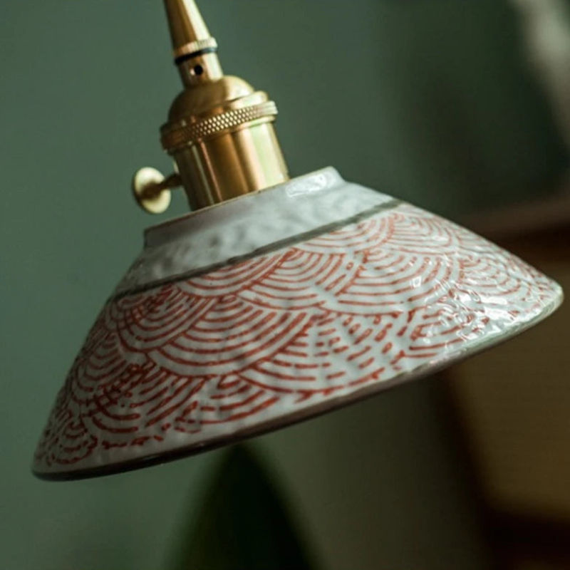Vintage Keramieken Hanglamp met Koperaccent