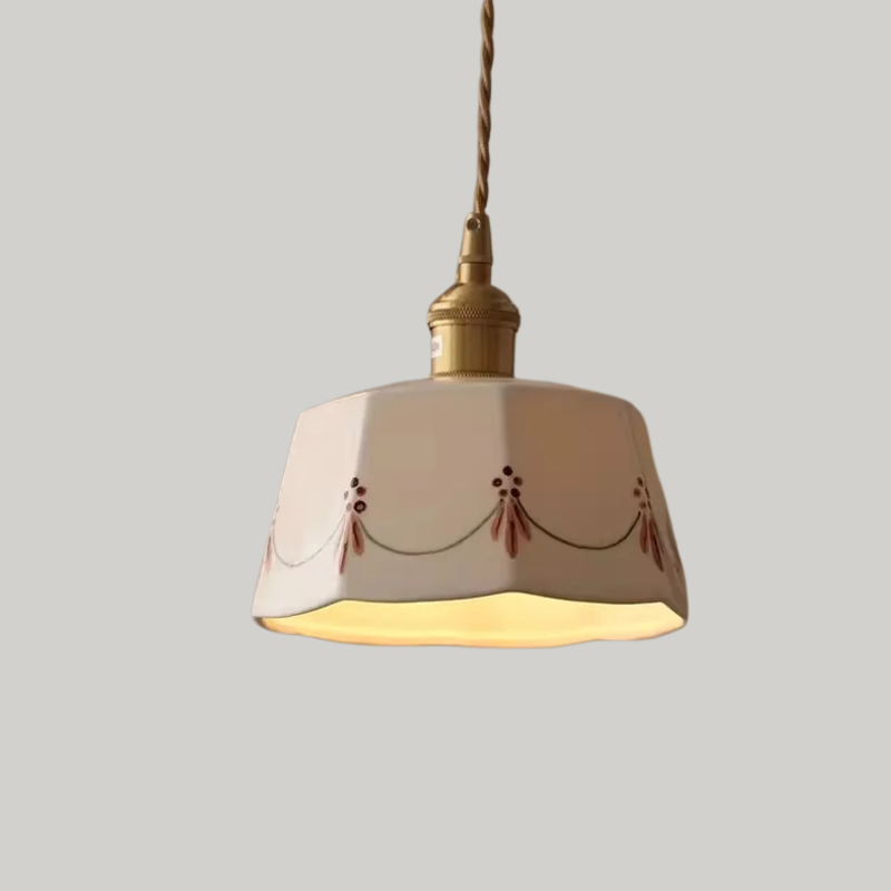 Scandinavische Keramische LED Hanglamp met Walnoothout
