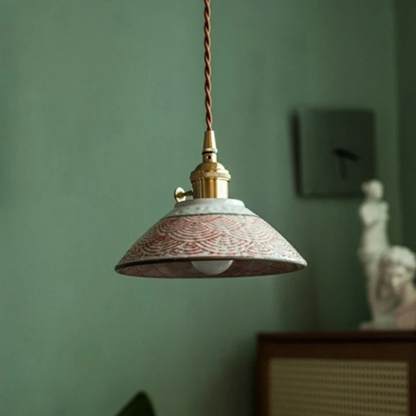 Vintage Keramieken Hanglamp met Koperaccent