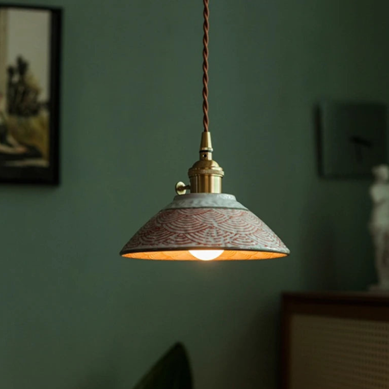 Vintage Keramieken Hanglamp met Koperaccent