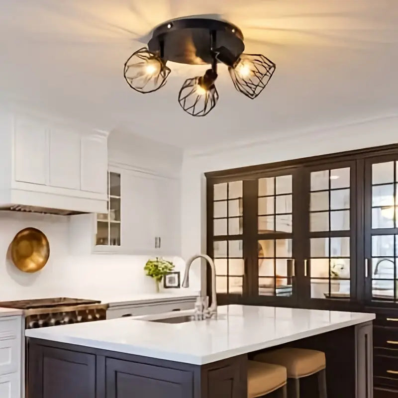 Industriële Stijl Retro Ijzer Drie Hoofd Roterende Plafondlamp