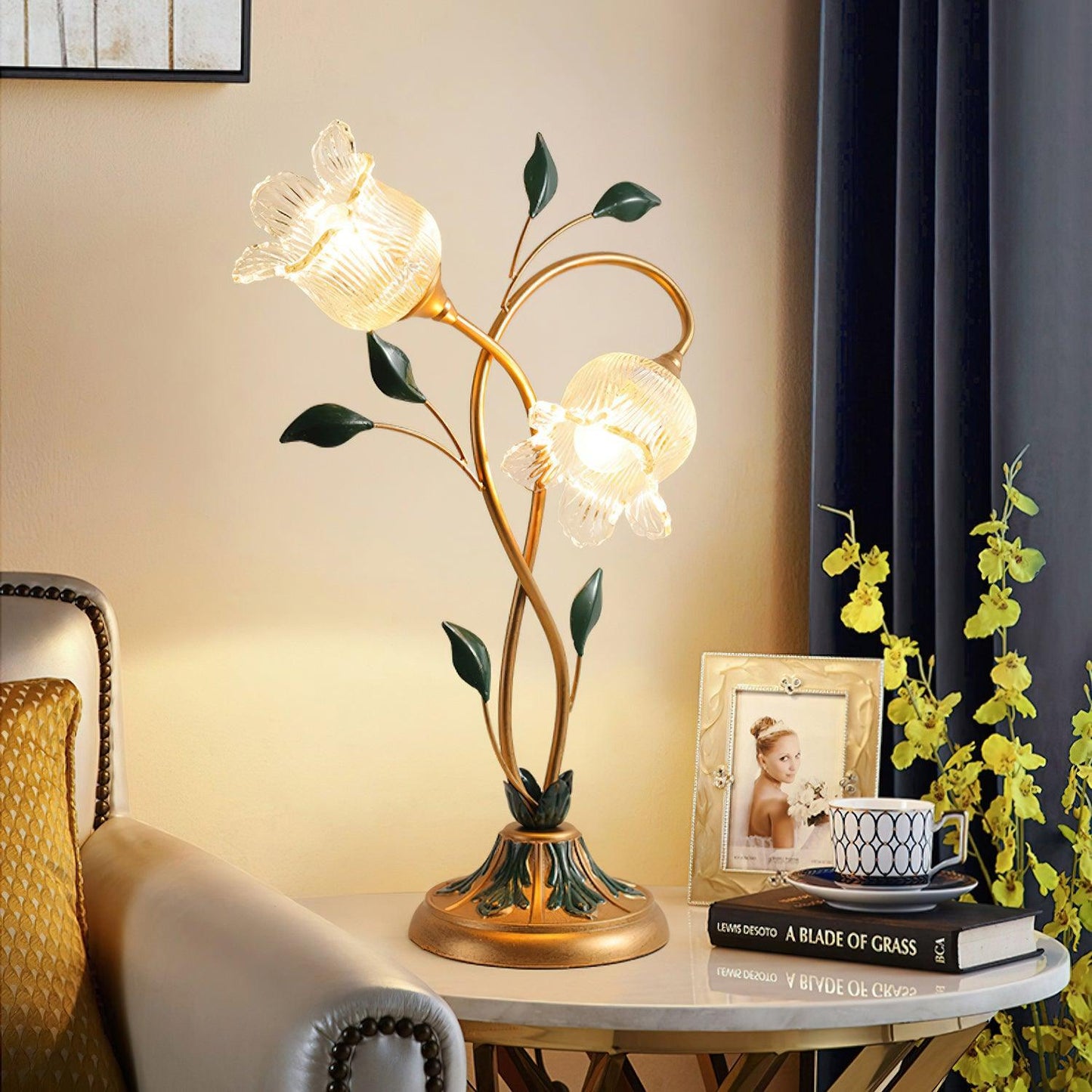 Luxe Ambacht  Pastorale Bloemen Tafellamp
