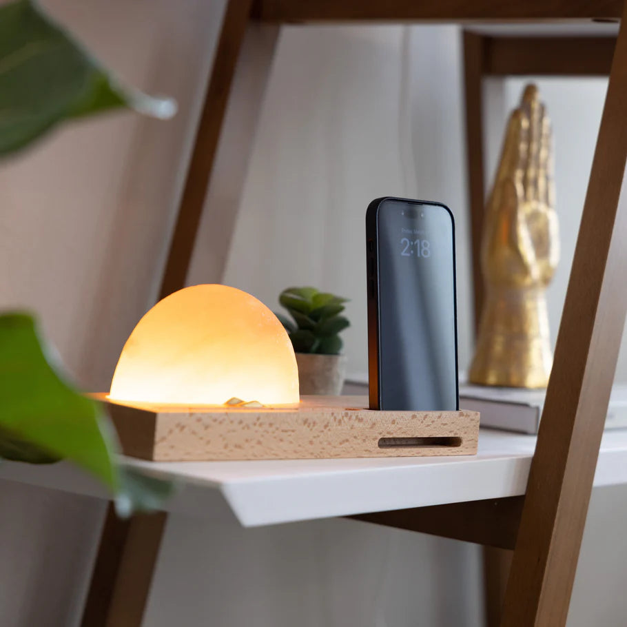 Zonsopgang Himalaya Zoutlamp met Draadloze Oplader