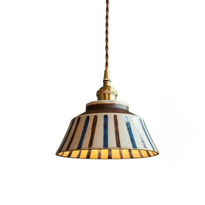 Vintage Keramieken Hanglamp met Koperaccent