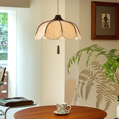 Vintage Lichtkunst Hangerlamp in Hout & Stof