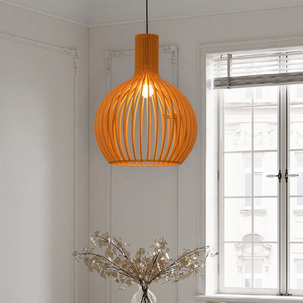 Vintage Houten Hanglamp met Uniek Licht