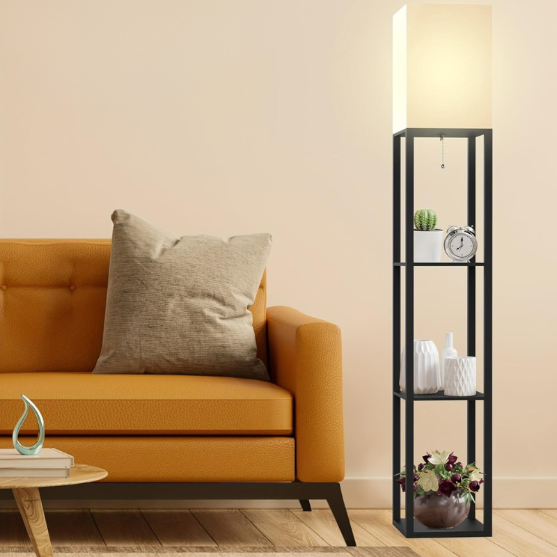 Boekenkast met Ingebouwde Lamp met Opbergrekken