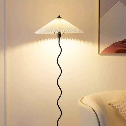 Sculpturale Squiggle Vloerlamp met Geplisseerde Kap