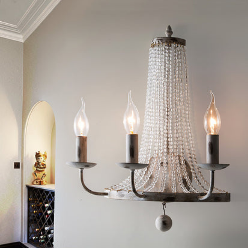 Vintage Landelijke Kaarsen Kristallen Wandlamp