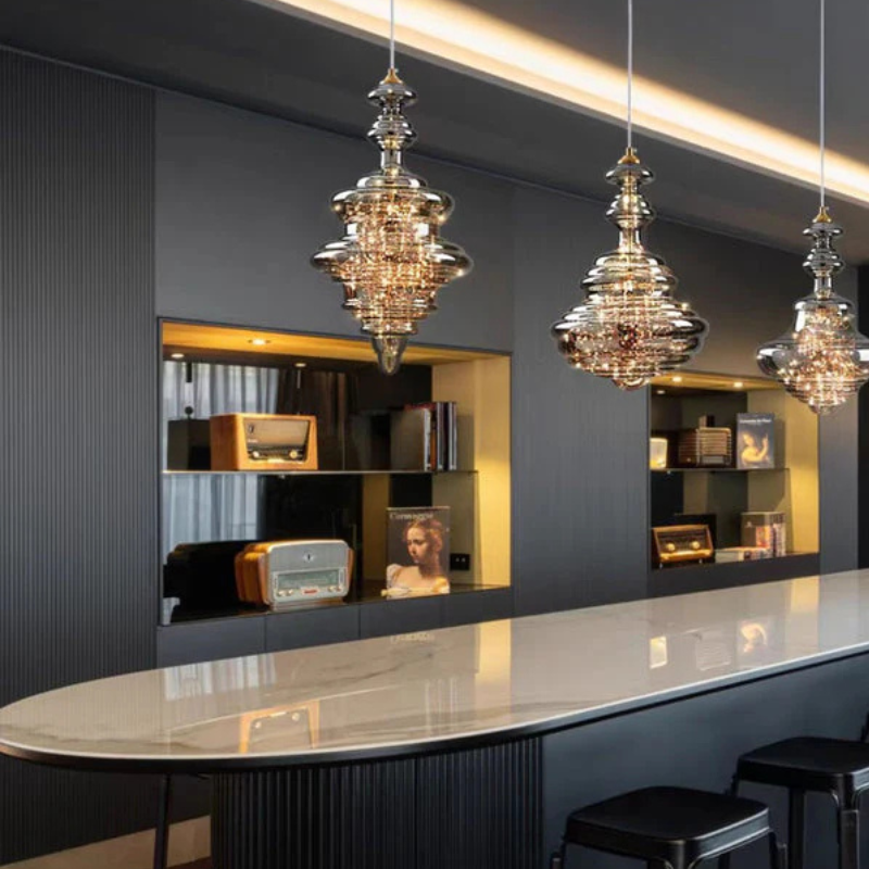 Moderne Grijze Glas Hanglamp met Sterrenhemel Effect