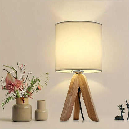 Houten Tripod Tafellamp met Stoffen Kap