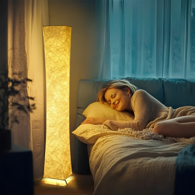Moderne Dimbare LED Vloerlamp met IJzeren Voet en Stoffen Kap