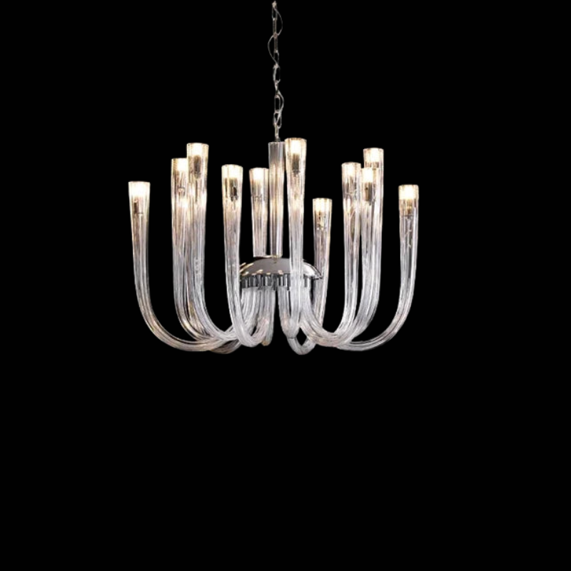 Moderne Art Deco Kroonluchter in Chroom & Glas