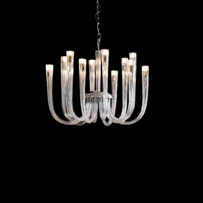 Moderne Art Deco Kroonluchter in Chroom & Glas