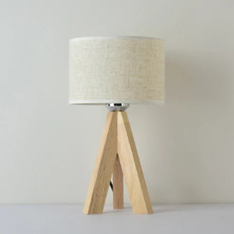 Houten Tafellamp met Zwart-Witte Stoffen Kap