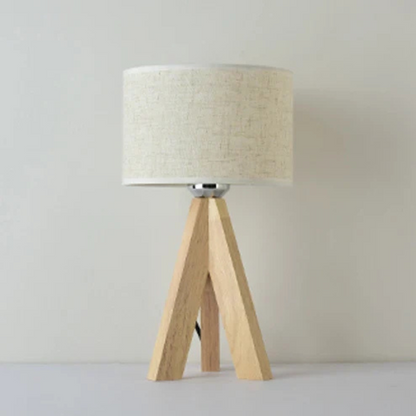 Houten Tafellamp met Zwart-Witte Stoffen Kap