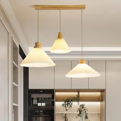 Geplooide Houten Hanglamp - Natuurlijke Warmte in Modern Design