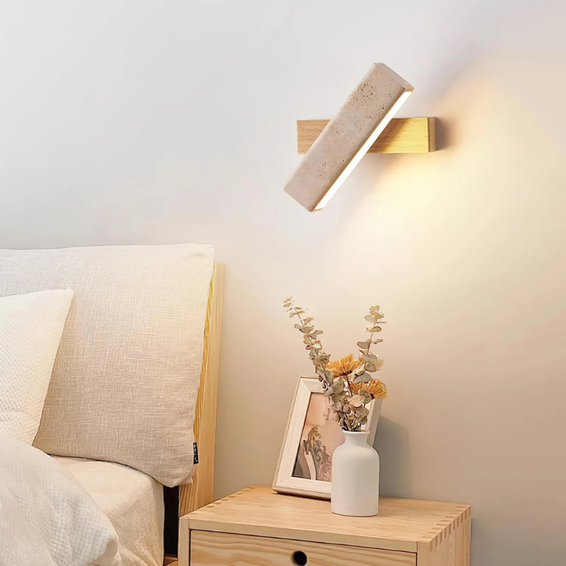 Rectangle Wandlamp van Travertijn & Hout