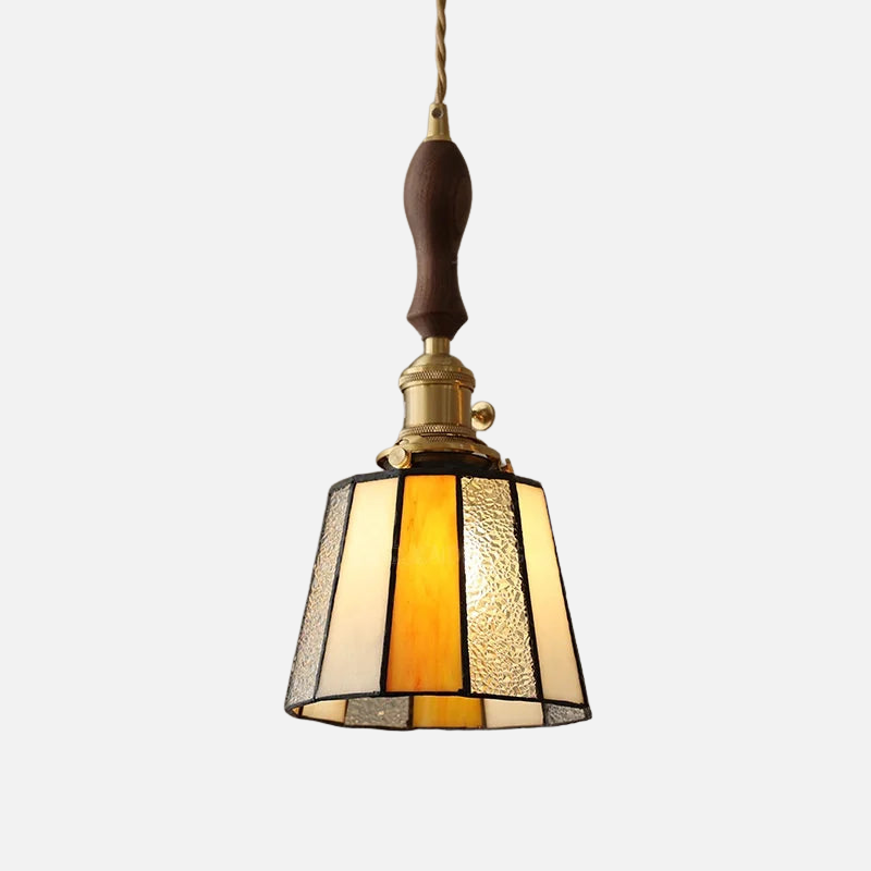 Moderne Hanglamp met Koperknop & Gekleurd Glas