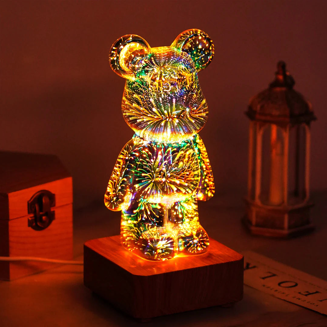 Teddybeer Kleurrijk 3D-Glaseffect Nachtlamp