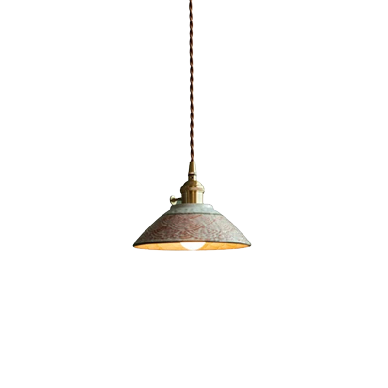 Vintage Keramieken Hanglamp met Koperaccent