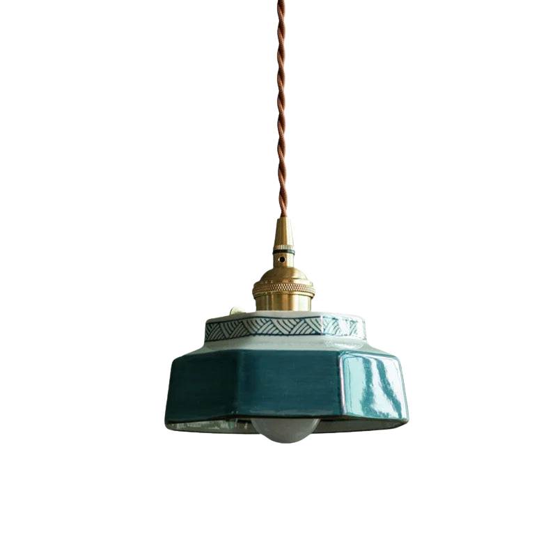 Vintage Keramieken Hanglamp met Koperaccent