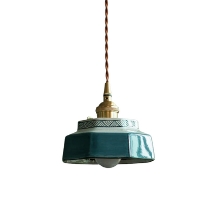 Vintage Keramieken Hanglamp met Koperaccent