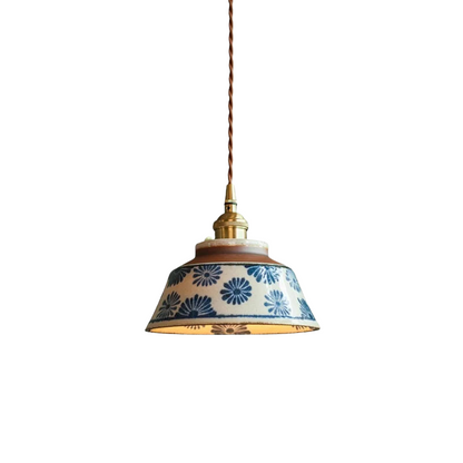Vintage Keramieken Hanglamp met Koperaccent