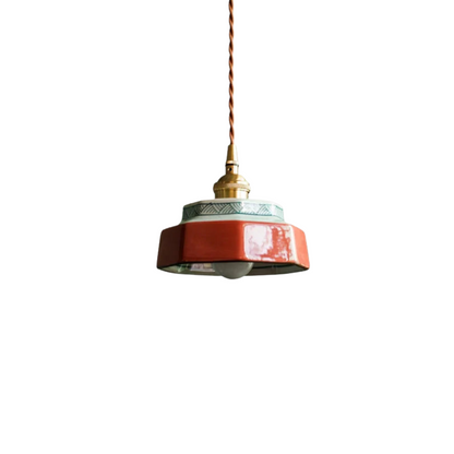 Vintage Keramieken Hanglamp met Koperaccent