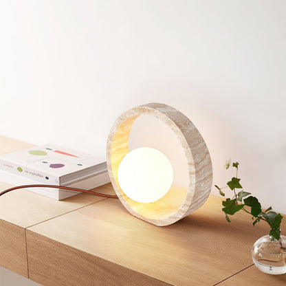 Q Circle Tafellamp 25 cm Natuurlijke Travertijn Elegantie